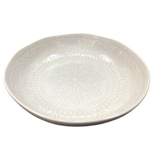 NWT SH Home Henna White Stoneware Dinner Bowl 8.5" Embossed Mandala Floral Boho